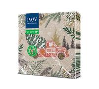 PAW Servilletas Papel 3 Capas - 33 x 33 cm. 20 Piezas. Decoración Navideña, Servilletas Navideñas. Servilletas con diseño de Navidad, invierno, árbol y coche.