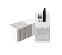 PAW - Servilletas Papel Airlaid (1/8 pocket) I Servilletas de Tela I Adornos, Plata - Textura de la Tela I Perfecta para las Ocasiones Importantes I Color: Royal Lace (silver)