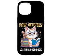 Paw-sitively Lost in a Good Book Cute Reading Cat Carcasa para iPhone 15