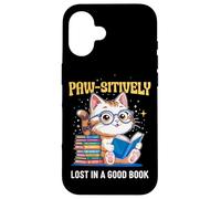 Paw-sitively Lost in a Good Book Cute Reading Cat Carcasa para iPhone 16