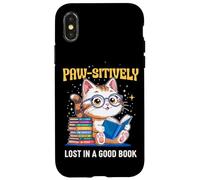 Paw-sitively Lost in a Good Book Cute Reading Cat Carcasa para iPhone X/XS