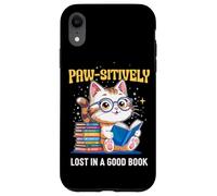 Paw-sitively Lost in a Good Book Cute Reading Cat Carcasa para iPhone XR