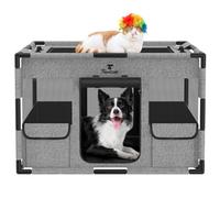 Pawabo Corral Portátil para Perros Con Cubierta y Puerta, Corral para Cachorros Corrals para Perros, Tela Gruesa Resistente al Desgarro Valla con Fondo Impermeable & Malla Transpirable,M, Negro & gris