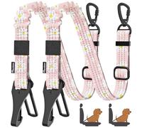 Pawaboo 2 PZS Cinturón de Seguridad de Coche para Perro, Arnés Perros Ajustable para Asiento de Coches con Cierre de Hebilla y 360° Gancho, Correa de Perro Coche Antichoque Reflectante, Rosa Claro