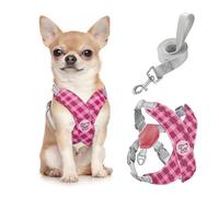 Pawaboo Arnés Perros con Correa, Arnes Tipo Chaleco para Perros Pequeños Medianos, Arnés Ajustable Antitirones Transpirable Acolchado de Forma X para Cachorros Gatos Caminar, S, Rosa Plaid