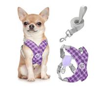 Pawaboo Arnés Perros con Correa, Arnes Tipo Chaleco para Perros Pequeños Medianos, Arnés Ajustable Antitirones Transpirable Acolchado de Forma X para Cachorros Gatos Caminar, S, Morado Plaid