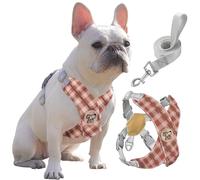 Pawaboo Arnés Perros con Correa, Arnes Tipo Chaleco para Perros Pequeños Medianos, Arnés Ajustable Antitirones Transpirable Acolchado de Forma X para Cachorros Gatos Caminar, L, Khaki Plaid