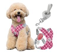 Pawaboo Arnés y Correa para Perros Pequeños, Arnés en X para Cachorros sin Tirar sin Estrangular, Arnéss Chaleco Ajustable para Perros de Tamaño Pequeño y Mediano, M, Rosa Plaid