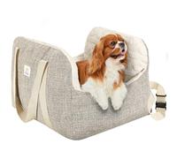 Pawaboo Asiento de Coche para Perros Mascotas, Extraíble y Lavable, Marrón | Transportín de Coche Perros con Hebilla Fija y Correa de Seguridad para Cachorros de hasta 25lbs, Cama Perro Coche