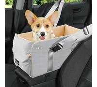 Pawaboo Asiento Elevador Central para Perros, Asiento de Coche para Perro, Cama para Mascota para Coche con Fijación y Correa de Seguridad, Se Adapta a Mascotas de Menos de 12LBS, Gris+Beige