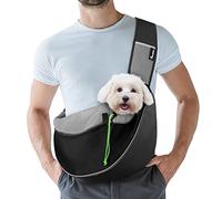 Pawaboo Bolso Bandolera para Perros, Bolsa Portátil para Mascotas con Correa Ajustable y Bolsillos, Bolsa de Mensajero Transpirable Cómoda con para Cachorros Gatitos para Viajar, S, Negro