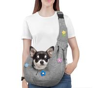 Pawaboo Bolso Bandolera para Perros, Transportín Bandolera Portátil con Correa Ajustable para Mascotas y Gatos Menos de 5,5kg, Bolso de Hombro para Viaje, Flores + Gris