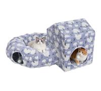 Pawaboo Cama túnel para Gatos, Tubo Donut para Gatos con Casita Cuadrada para Gatitos, Túneles Blanditos de Felpa para Gatoss con Cojines Lavables, Cama Plegable con Pelotas Mullidas, Índigo
