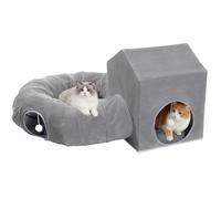 Pawaboo Cama túnel para Gatos, Tubo Donut para Gatos con Casita Cuadrada para Gatitos, Túneles Blanditos de Felpa para Gatoss con Cojines Lavables, Cama Plegable con Pelotas Mullidas, Gris