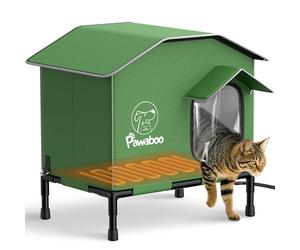 Pawaboo Casa Climatizada para Gatos para Exteriores en Invierno, Refugio para Gatos Resistente a la Intemperie con Toldo Impermeable y Base Elevada,Casa Aislada para Gato en Exteriores con Calefactor