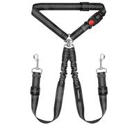 Pawaboo Cinturón de Seguridad para Perros, Cinturón de Seguridad para Perros, Reposacabezas con Doble Correa, 360° Sin Enredos, Correas de Sujeción para 2 Perros con Elástico y Tiras Reflectantes