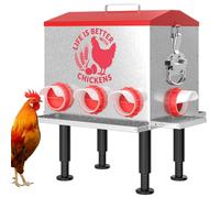 Pawaboo Comedero automático para pollos de 55 libras, comedero de aves de corral de gran capacidad, 7 puertos de alimentación, ventana de nivel de alimentación visible, patas ajustables en altura