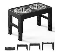 Pawaboo Comedero para Mascotas, Alimentador Plegable, con 2 Cuencos de Acero Inoxidable y Base de Material ABS, Altura Ajustable y Función Antideslizante, para Acampar, al Aire Libre, Viaje - Negro