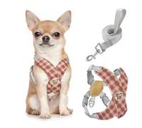 Pawaboo Arnés y Correa para Perros Pequeños, Arnés en X para Cachorros sin Tirar sin Estrangular, Arnéss Chaleco Ajustable para Perros de Tamaño Pequeño y Mediano, S, Khaki Plaid