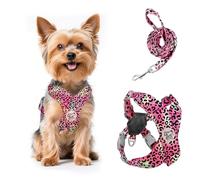 Pawaboo Conjunto de arnés y correa ajustable para perros pequeños | Arnés tipo chaleco para perros pequeños y medianos, antitiro y sin ahogo; arnés suave y transpirable (XS, Leopardo Magenta)