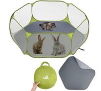 Pawaboo Corral para Animales Pequeños con Almohadilla, Jaula Impermeable para Mascotas Pequeñas con Almohadilla Reutilizable, Valla Portátil de Exterior para Pollitos/Gatitos/Cachorros, Verde + Gris