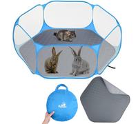 Pawaboo Corral para Animales Pequeños con Almohadilla, Jaula Impermeable para Mascotas Pequeñas con Almohadilla Reutilizable, Valla Portátil de Exterior para Pollitos/Gatitos/Cachorros, Azul+Gris