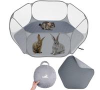 Pawaboo Corral para Animales Pequeños con Almohadilla, Jaula Impermeable para Mascotas Pequeñas con Almohadilla Reutilizable, Valla Portátil de Exterior para Pollitos/Gatitos/Cachorros, Gris+Gris