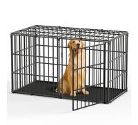 Pawaboo Jaulas para Perros Grandes con Tapete, Corral de Metal con Parte Superior Segura, Perreras de Pesadas e Indestructibles, Antimordeduras, Antiescape, 143,5 x 70 x 80 cm, Negro