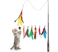 Pawaboo Palo de Gato Divertido, Juguete Interactivo con Plumas para Gatos | Interactivo Colector de Gato con Extra Largo 98cm Varita & Campanilla Juguetes para Gatitos, Multicolor