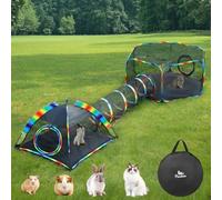 Pawaboo Parque para Mascotas con Túnel Portátil, 3 en 1 Túnel para Gatos Plegable con Tienda y Parque de Malla Transpirable, Corralito para Conejos Gatos Animales Pequeños, Color del Arco Iris