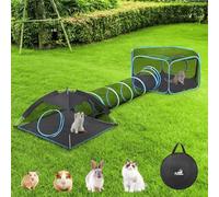 Pawaboo Parque para Mascotas con Túnel Portátil, 3 en 1 Túnel para Gatos Plegable con Tienda y Parque de Malla Transpirable, Corralito para Gatos Conejos Animales Pequeños, Azul Claro + Negro