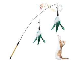 Pawaboo Pluma de Juguete para Gato, 21.5cm Interactivo Colector del Gatito de Extra Largo, Varita Cazador para Ejercitar Gatos y Gatitos - Blanco y Verde