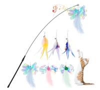 Pawaboo Pluma de Juguete para Gato, 88cm Interactivo Colector del Gatito de Extra Largo, Varita Cazador para Ejercitar Gatos y Gatitos, 1 Varita + 6 Plumas, Multicolores