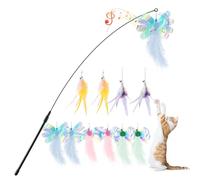 Pawaboo Pluma de Juguete para Gato, 88cm Interactivo Colector del Gatito de Extra Largo, Varita Cazador para Ejercitar Gatos y Gatitos, 1 Varita + 10 Plumas, Colorido