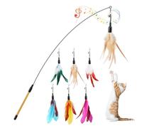Pawaboo Pluma de Juguete para Gato, 88cm Interactivo Colector del Gatito de Extra Largo, Varita Cazador para Ejercitar Gatos y Gatitos, 1 Varita + 6 Plumas, Mezcla de Plumas Multicolor