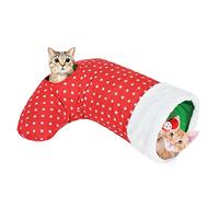 Pawaboo Túnel para Gato, Divertido Tubo de Mascotas en Forma de Calcetine de Navidad Duradero con Pompón y Bola de Campana Suspendidos para Gatitos, Cachorros, Conejos, Perros Pequeños, Estrella Roja