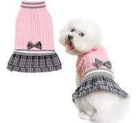 PAWCHIE Vestido de Jersey para Perro con Pajarita - Suéter de Punto para Perros pequeños y niñas, suéter de Clima frío con Agujero para Correa, Adecuado para Perros pequeños y medianos y Cachorros