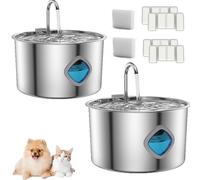Pawdrate Dog Water Fountain, Pawdrate Filtered Water Fountain - 3.2L/108oz, Stainless Steel Super Quiet Automatic Pet Fountains, with Quiet Pump, Window & LED for Cats Dogs (2pcs)
