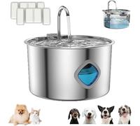 Pawdrate Dog Water Fountain,Stainless Steel Filtered Automatic Pet Water Dispenser,with Water Window & LED,Super Quiet Low-Noise Design,for Dogs,Cats & Small Animals (1*Fountain+2*Filters, 3.2L)