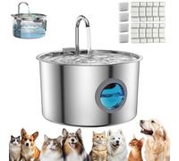 Pawdrate Water Fountain, 3.2L/108oz Pawdrate Filtered Water Fountain, Super Quiet Stainless Steel Dog Waters Fountains, with Quiet Pump, Window & LED for Cats, Dogs (1 Set + 10 Filter)