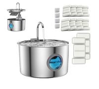 Pawdrate Water Fountain with 2 Filter, 3.2l/108oz Super Quiet Smart Pet Filtered Water Bowl Dispenser, Stainless Steel Automatic Circulating Dog and Cat Feeder with Water Window (1fountain+10 Filter)