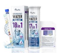 Pawfly Analizador de Agua Potable 18 en 1 con 125 tiras y 3 bolsas test bacterias para agua de grifo pozo piscina acuario. Mide pH dureza cloro plomo hierro nitrato fluoruro y más