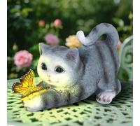 Pawfly Estatuas Solares Jardín, Decoración Solar Exterior, Decoración Gato con Luz Mariposa, Figura Resina Gato, Estatuas Gato Exterior Luces Solares para Jardín, Terraza, Balcón, Porche, Césped y Pat