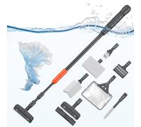 Pawfly Herramientas de limpieza de acuarios, kit de limpieza 7 en 1, raspador de algas, almohadilla de esponja para fregar, cepillo, rastrillo de grava y red de peces con mango largo ajustable, juego
