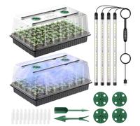 Pawfly Kit de Siembra 2 Unidades, 120 Alvéolos, Bandejas Semillero con Luces de Cultivo Ajustables & Cúpulas Humedad 12 cm, Germinador Interior Reutilizable para Plantas