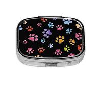 Pawful Paws - Pastillero de metal con estampado de patas, pastillero portátil para bolsillo o bolso, organizador decorativo de medicinas, contenedor de vitaminas