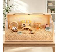 PawGiant Jaula de madera para hámster a prueba de mordeduras, 100 x 50 x 50 cm, tanque grande para hámster con base impermeable y parte superior que se puede abrir, espaciosa caja de excavación para