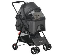 PawHut 3 en 1 cochecito cochecito de perro plegable para mascotas, 4 ruedas, cesta de transporte con asa extraíble, cojín, toldo ajustable, tela Oxford, gris
