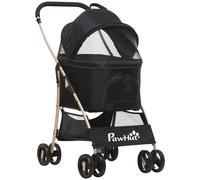 PawHut 3 en 1 Cochecito para Mascotas Carrito para Perros y Gatos con Cesta de Almacenaje Carga 15kg 82x49,5x98 cm Negro Aosom España