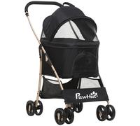 PawHut 3 en 1 Cochecito para Mascotas Carrito para Perros y Gatos con Cesta de Almacenaje Carga 15kg 82x49,5x98 cm Negro